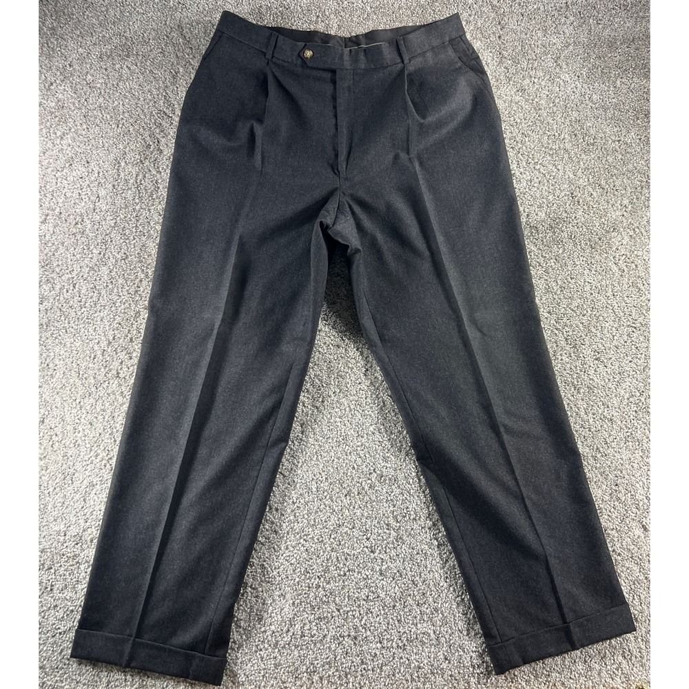 Ballin Mens Charcoal Gray Wool Cashmere Pleated Cuffed Dress Pants 36x31